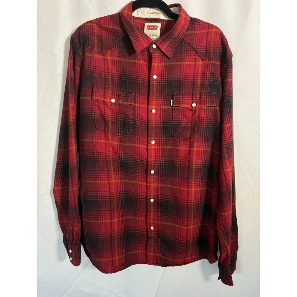 Levis Shirt Size‎ XL Long Sleeve Pear Snap Closure Red Plaid